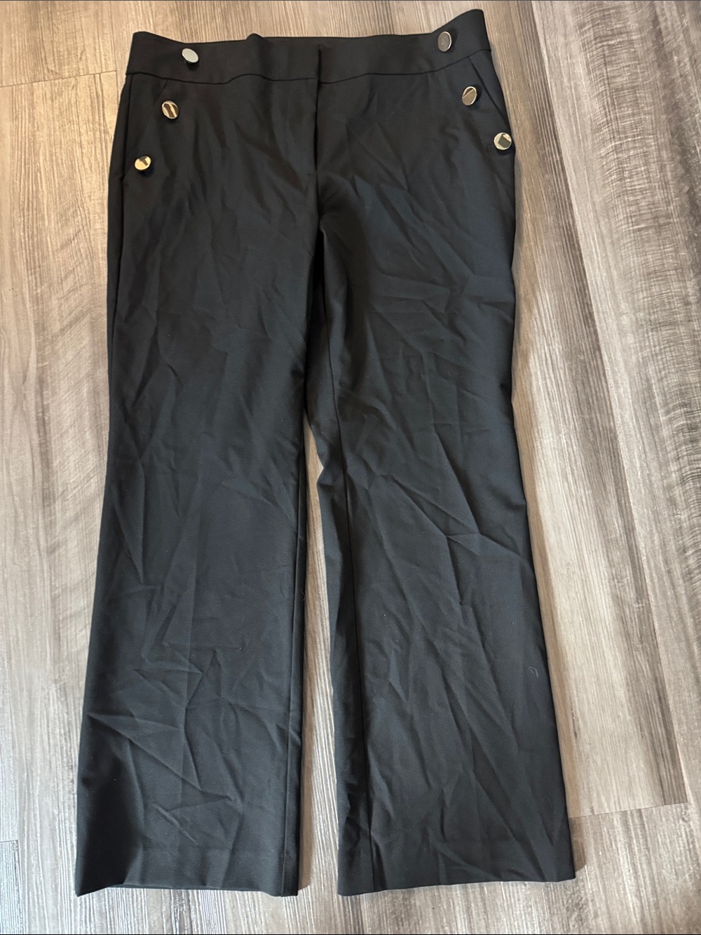 NEW Ann Taylor LOFT Black Marisa Trouser Sailor Pants 12 petite Gold Buttons nwt